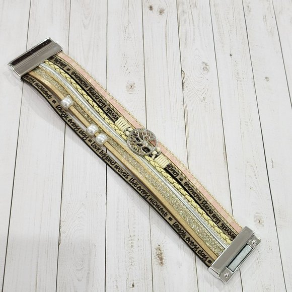 Multilayer Leather Bangle Magnetic Bracelet for Men Or Women 7.5in - Khaki - Picture 7 of 10